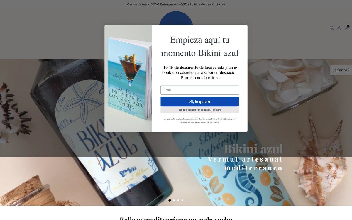 Página de inicio de la tienda online de Bikini Azul