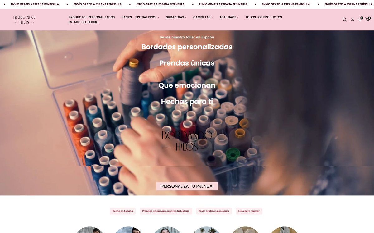 Página de inicio de la tienda online de Bordando Hilos