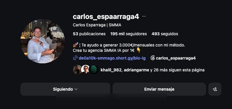 Perfil de Instagram de Carlos Espárraga: 195 mil seguidores, SMMA