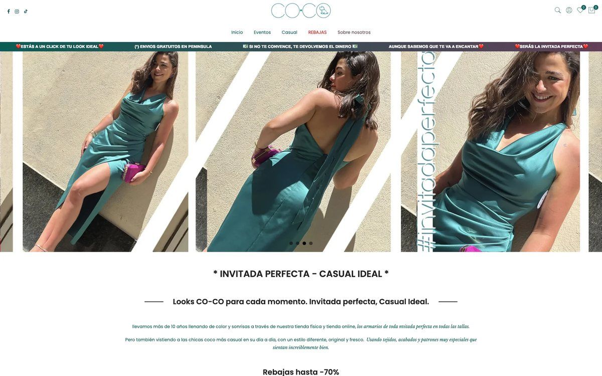 Página de inicio de la tienda online de Coco