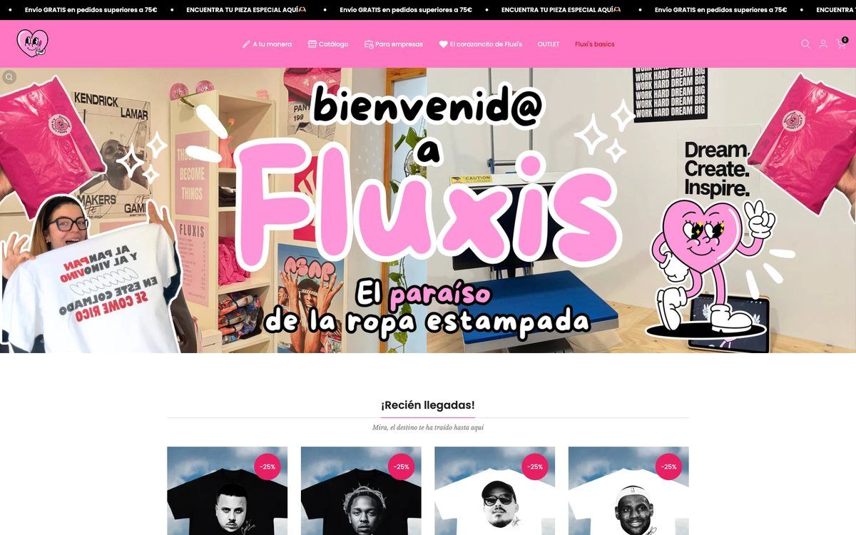 Página de inicio de la tienda online de Fluxi's
