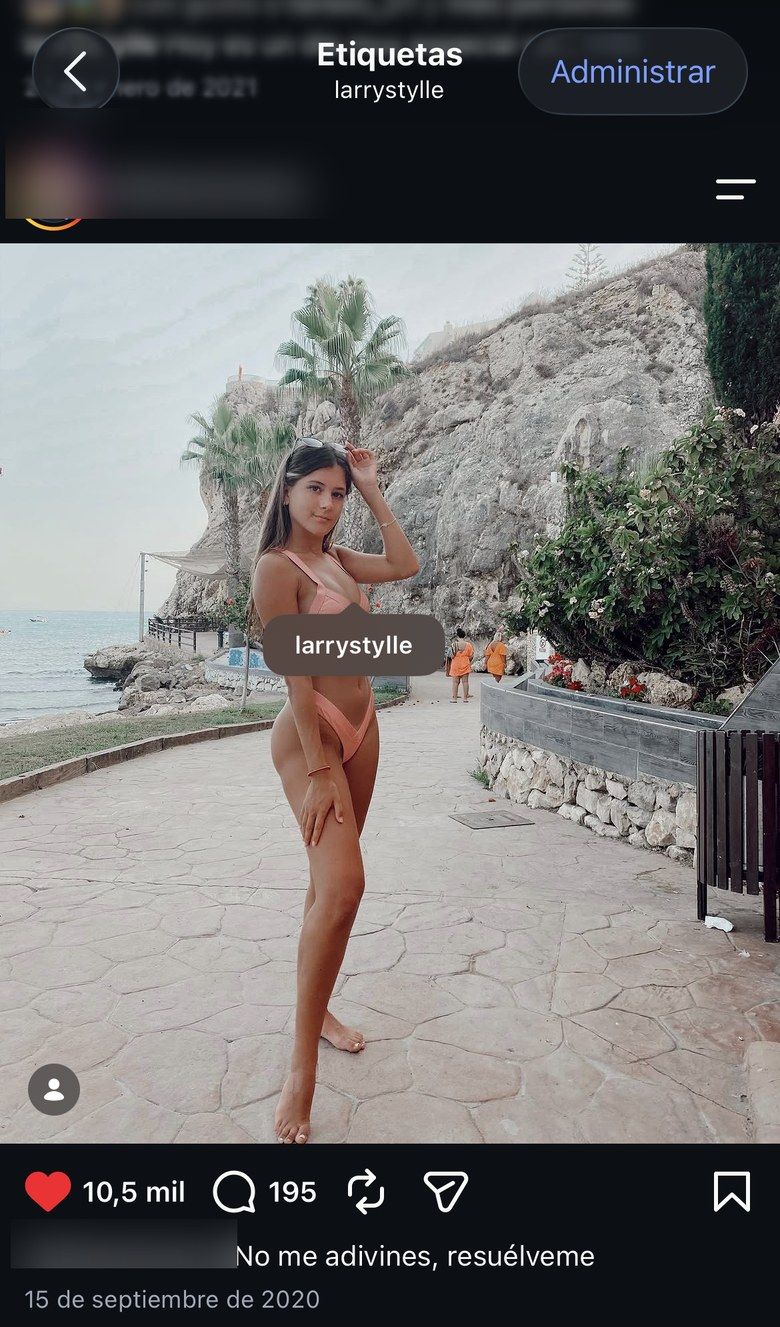 Publicación de Instagram del 15 de septiembre de 2020 en la que una influencer posa en la playa con un bikini de Larry Style, etiquetado con la marca, con 10,5 mil me gusta