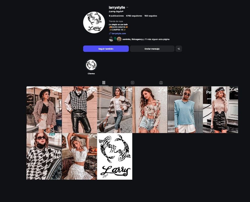 Perfil de Instagram de Larry Style con la cuadrícula de fotos de moda femenina