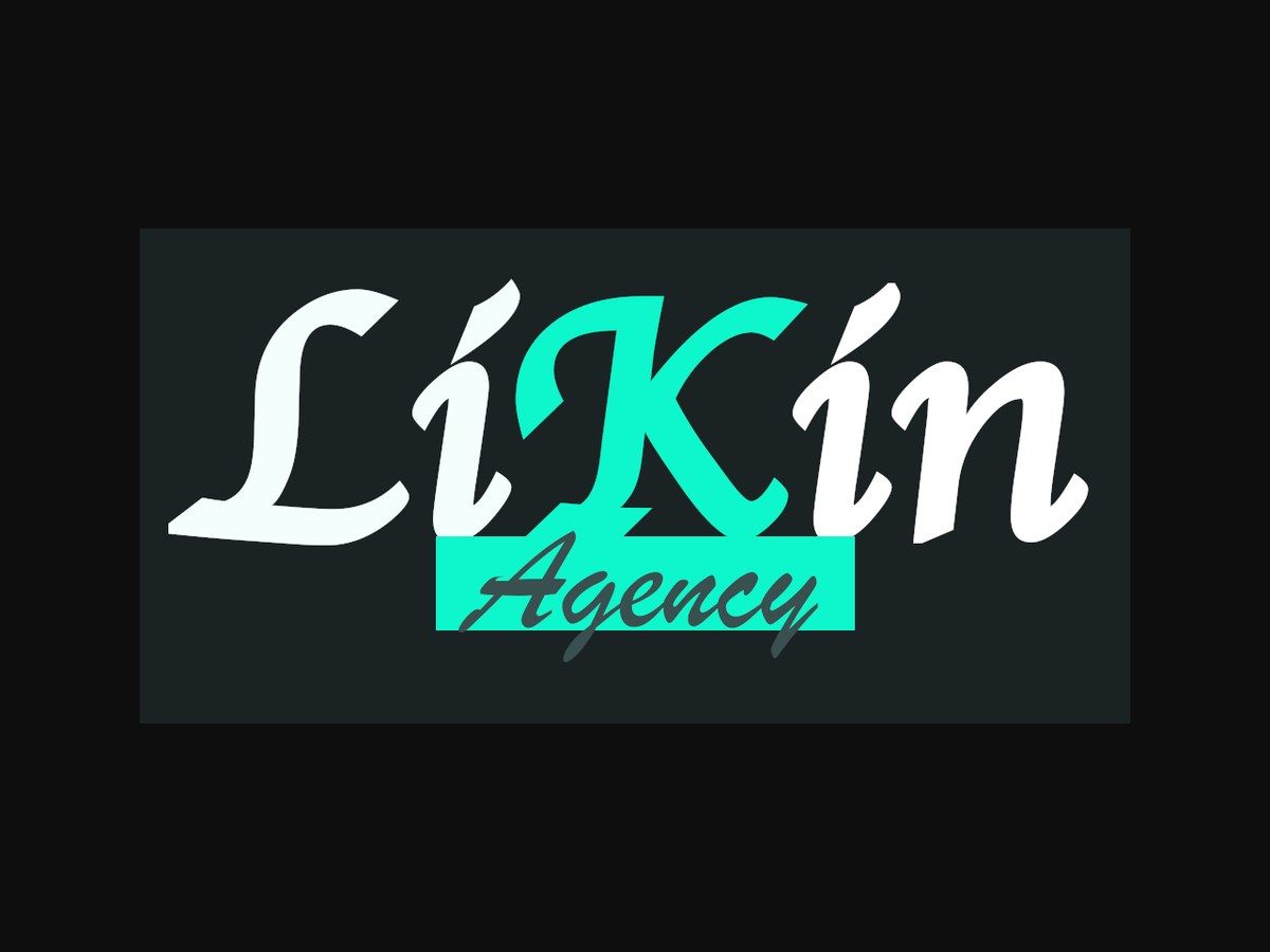 Primer logotipo de Likin Agency: la misma caligrafía de LikinShop con la K en verde y la palabra Agency en la banda