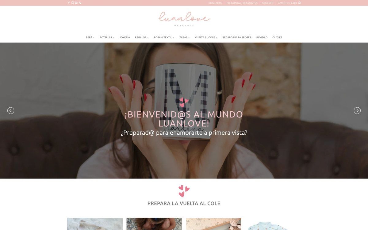 Página de inicio de la tienda online de Luanlove