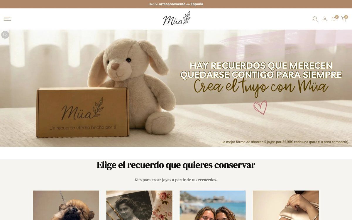 Página de inicio de la tienda online de Muä Kit
