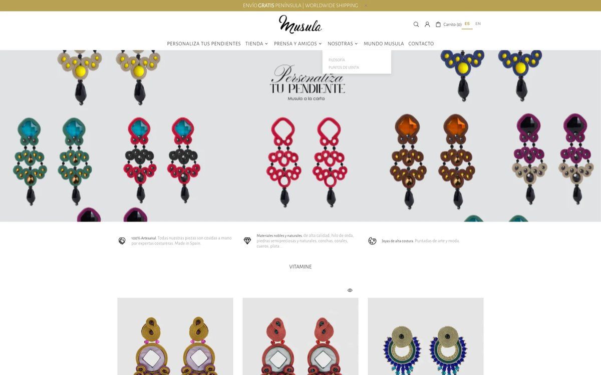 Página de inicio de la tienda online de Musula