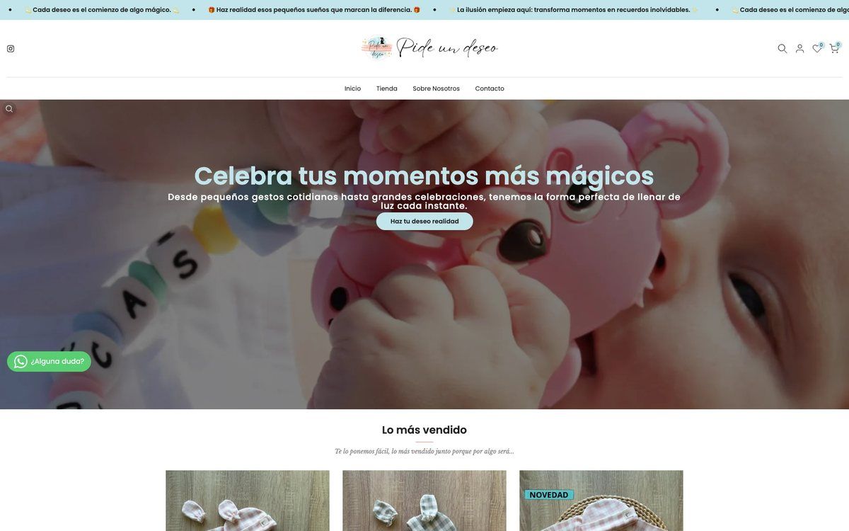Página de inicio de la tienda online de Pide un deseo