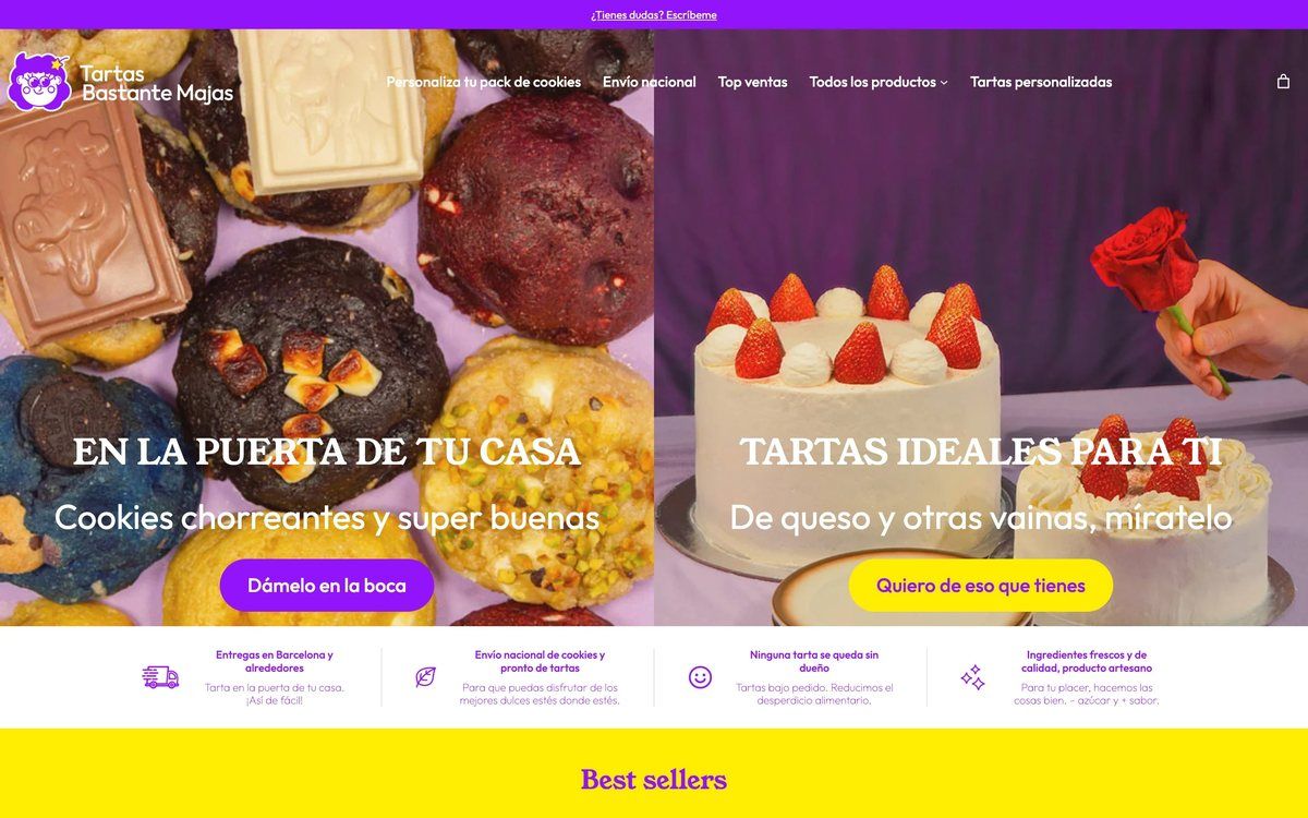 Página de inicio de la tienda online de Tartas Bastante Majas
