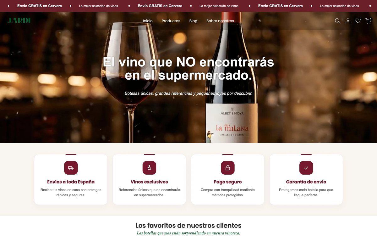 Página de inicio de la tienda online de Vinoteca Jardí